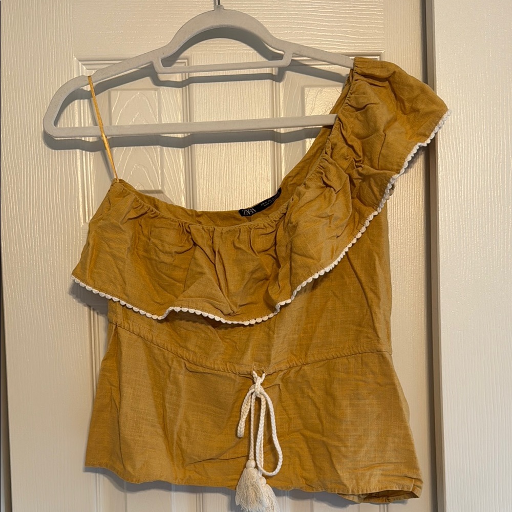 Zara Yellow One-Shoulder Top with Ruffle